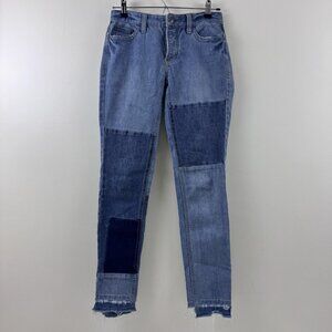Free People Jeans Women Size 24 Blue Patchwork Raw Hem Mid Rise
